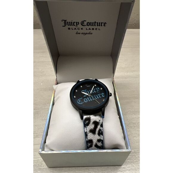 Juicy Couture Black Label NIB Black Blue w/Cheetah Wristwatch Watch - Picture 1 of 11